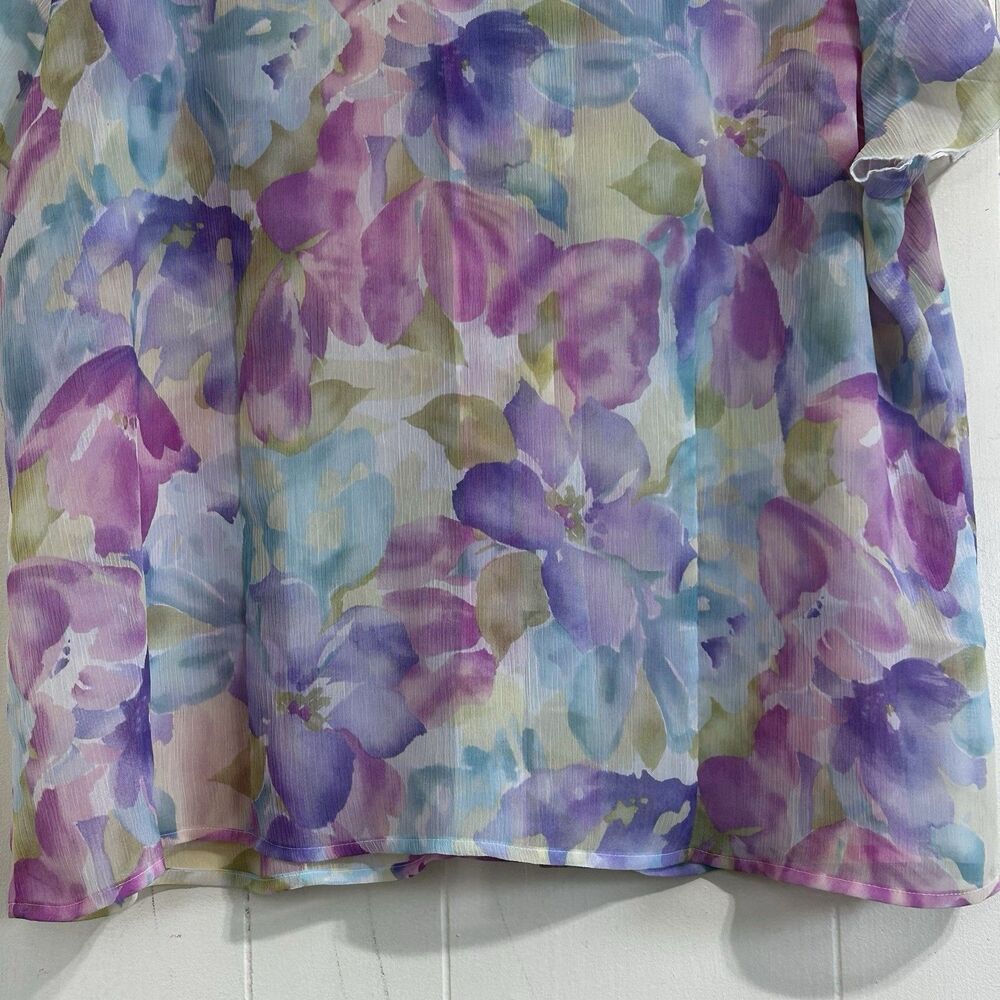 Vintage Napa Valley Sheer Ruffle Front Floral Blouse Top Size 18W Pastel Colors - Picture 6 of 12